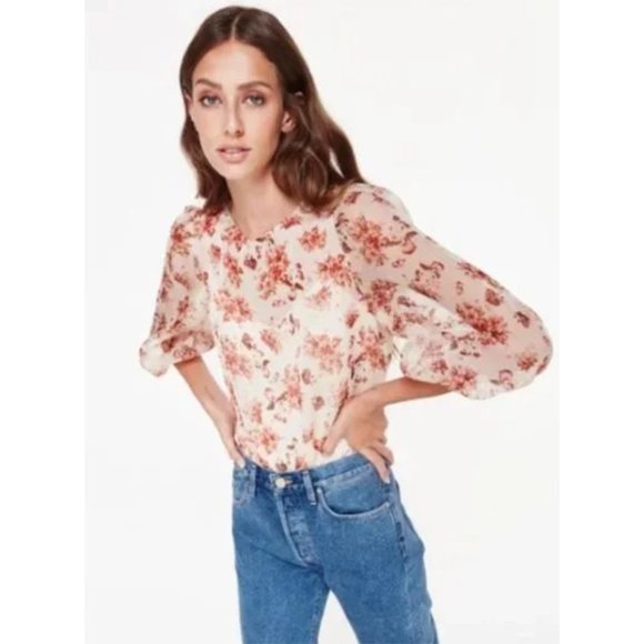 Cami NYC Tops - NEW Cami NYC Francie Floral Print Silk Blouse Semi Sheer Cream Vintage Flora L